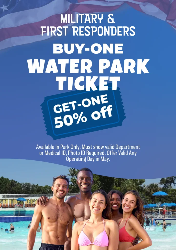 Buy one ticket get one half off in May for military and first responders