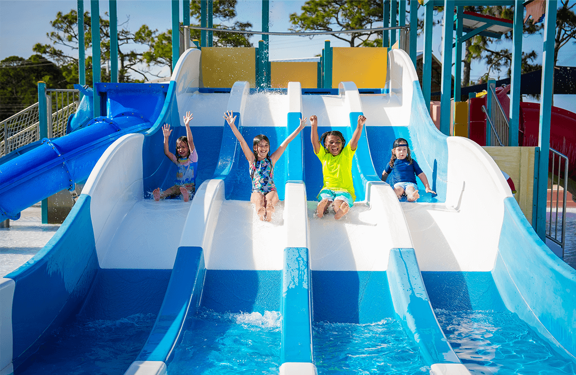 kids on water slides