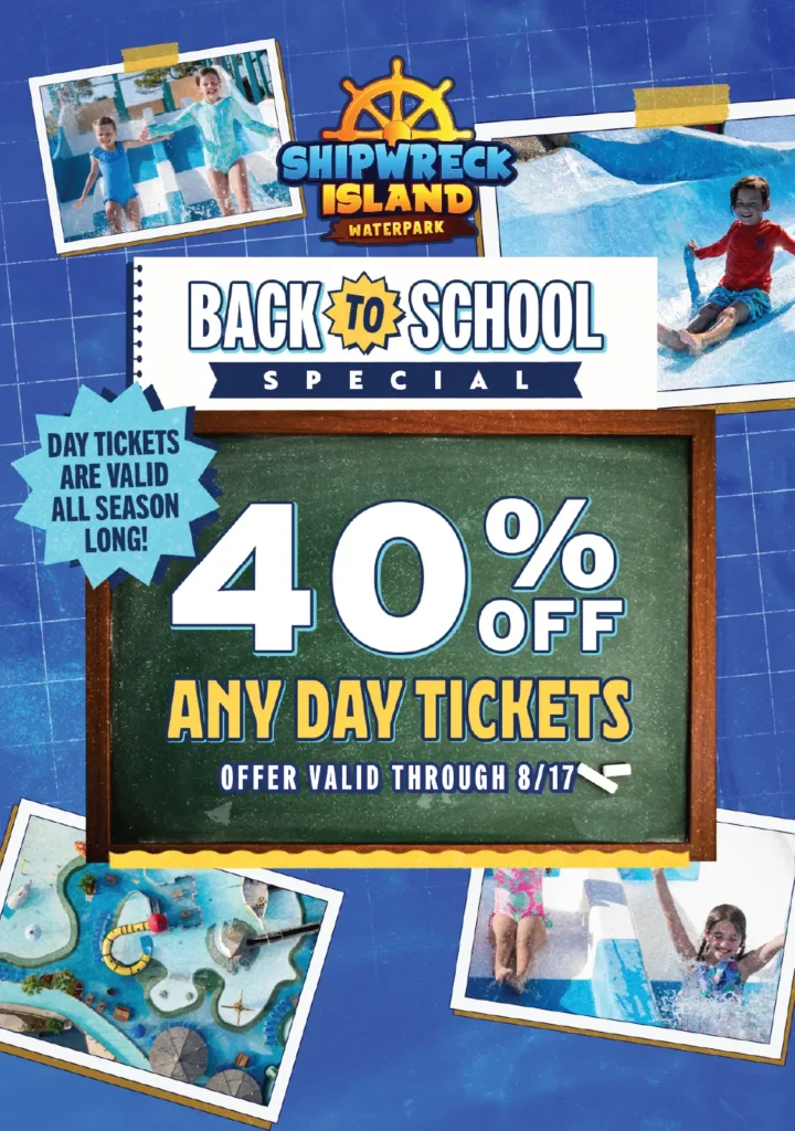 save 40 percent on any day tickets with our Back to school offer