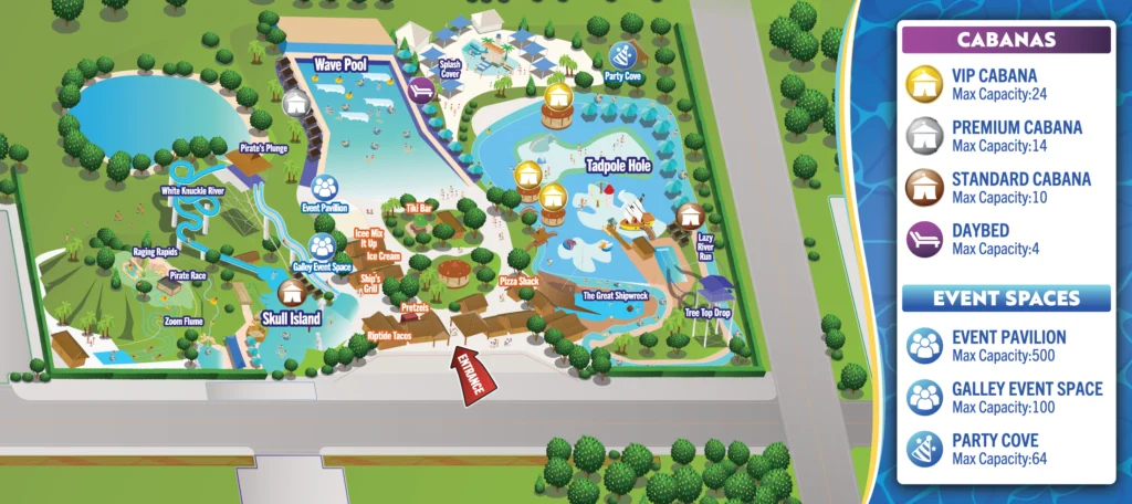 Shipwreck Island Waterpark Map - Cabanas and Event Spaces